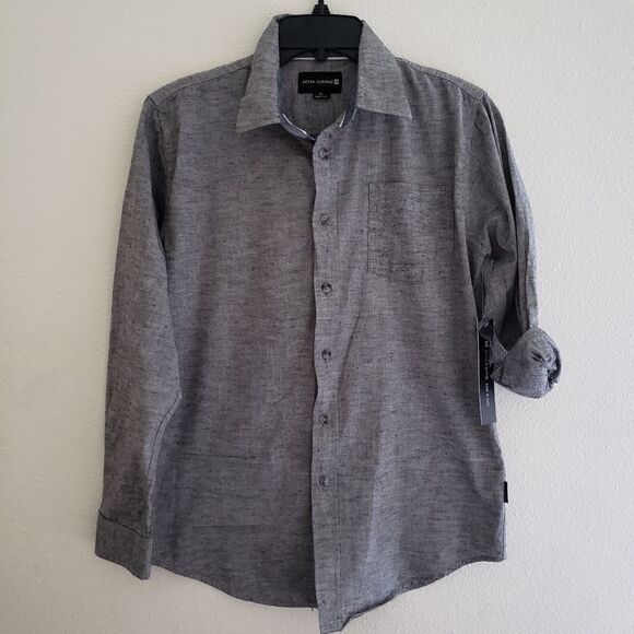Ocean Current Long Sleeve Gray Pocket Button Front Shirt - Picture 1 of 7